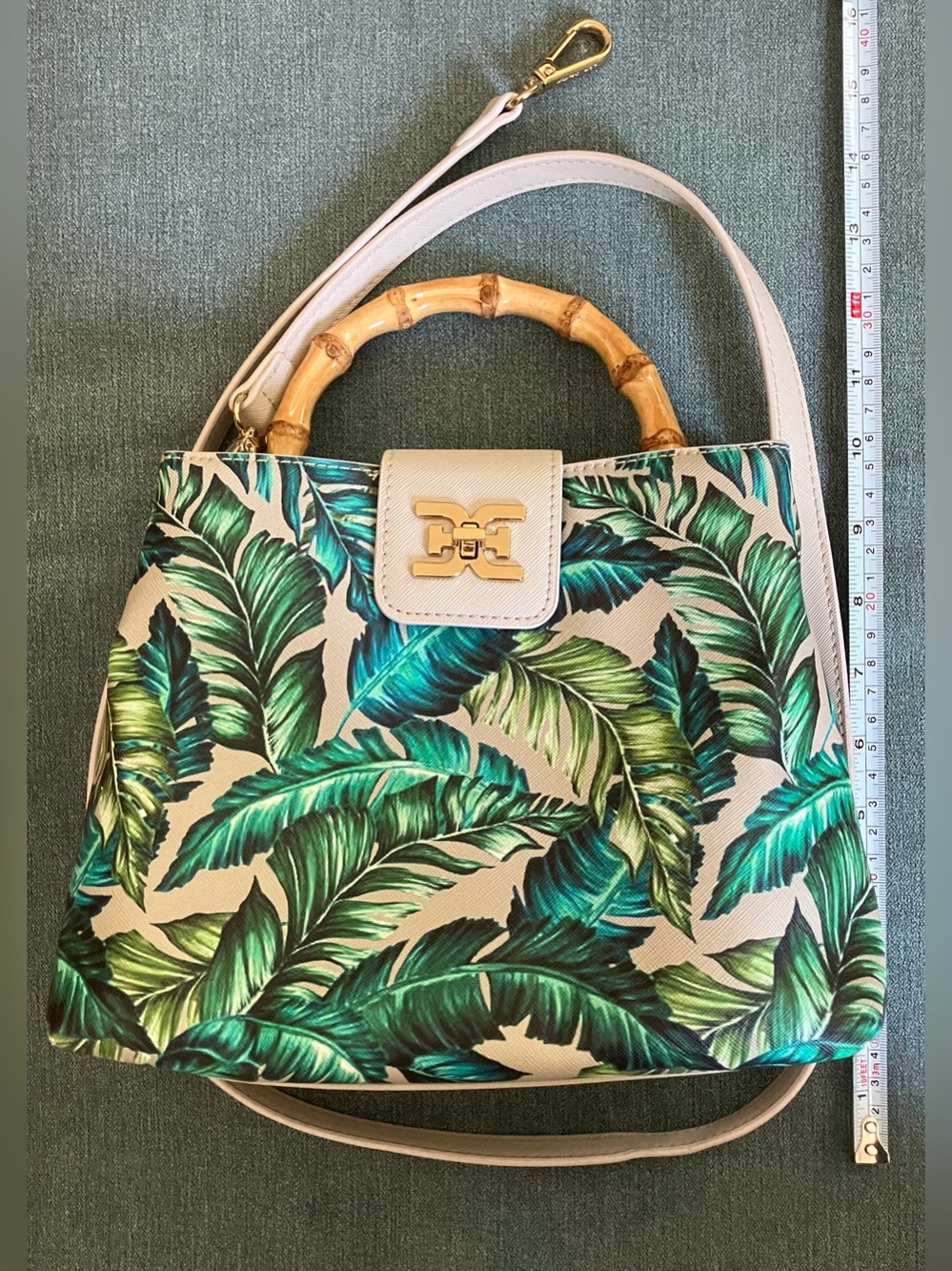 Sam Edelman Tropical Leaf Print Lois Crossbody with Bamboo Handle - Picture 15 of 16
